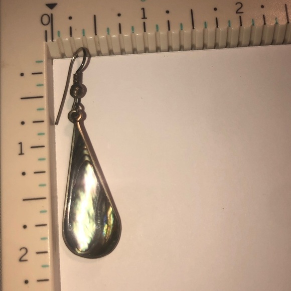 VTG Abalone & Alpaca Silver Tear Drop Shepherds Hook Dangle Earrings 2” - Picture 7 of 7